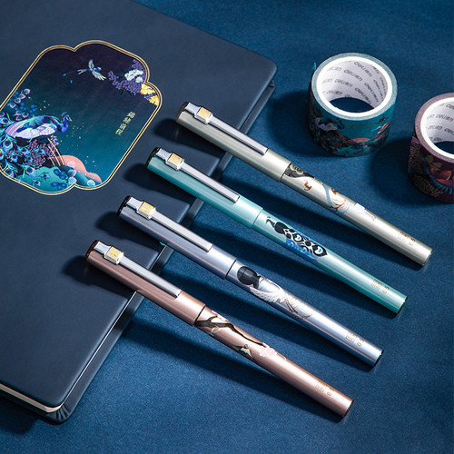 Deli S852 Direct Liquid Rollerball Pen, Summer Palace Series Neutral Pen, Full Barrel Student Black Ballpoint Pen