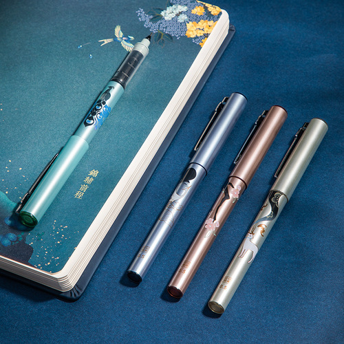 Deli S852 Direct Liquid Rollerball Pen, Summer Palace Series Neutral Pen, Full Barrel Student Black Ballpoint Pen