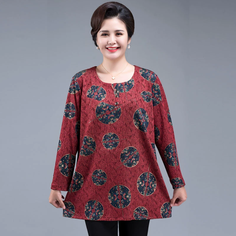 2010 эластичная рубашка женская утолщенная новая для среднего и пожилого возраста весна и осень-зима новая осенняя вязаная Базовая рубашка Мода