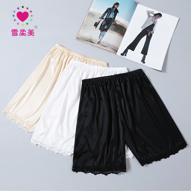New Ice Silk Thin Anti-Exposure Leggings Lined Pants 5-Point Pants Breathable Lace Large Lace Exquisite Women's Shorts