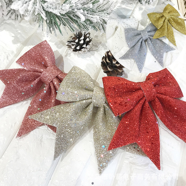 Christmas bow pearl cotton gold powder bow Christmas tree decoration…