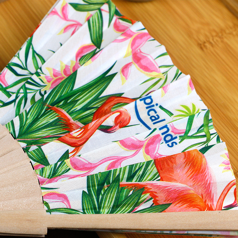 Abanico Publicitario de Madera Español de 23 cm, Abanico Plegable de Madera con Tela Estampada, Cuadrado de 24 cm, Cuadrado de 18 cm, Cuadrado de 16 cm