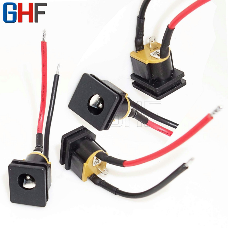 直销带线DC015卡片式DC座卡槽固定 DC座5.5mm 焊线 阻燃料 DC插座