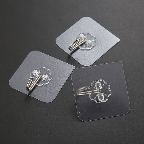 Pack of 10 transparent sticky hooks printed hooks household punch-free clothes hooks kitchen bathroom door back hooks