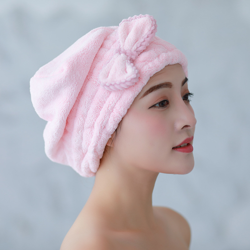 厂家直销加厚珊瑚绒蝴蝶结一件代发干发帽女吸水速干公主日式浴帽