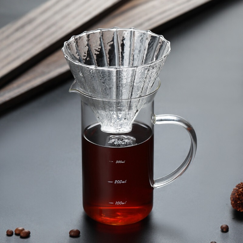 Supply glass coffee pot funnel Cup sharing pot three-hole fan-shaped striped filter Cup 400ml coffee sharing Cup