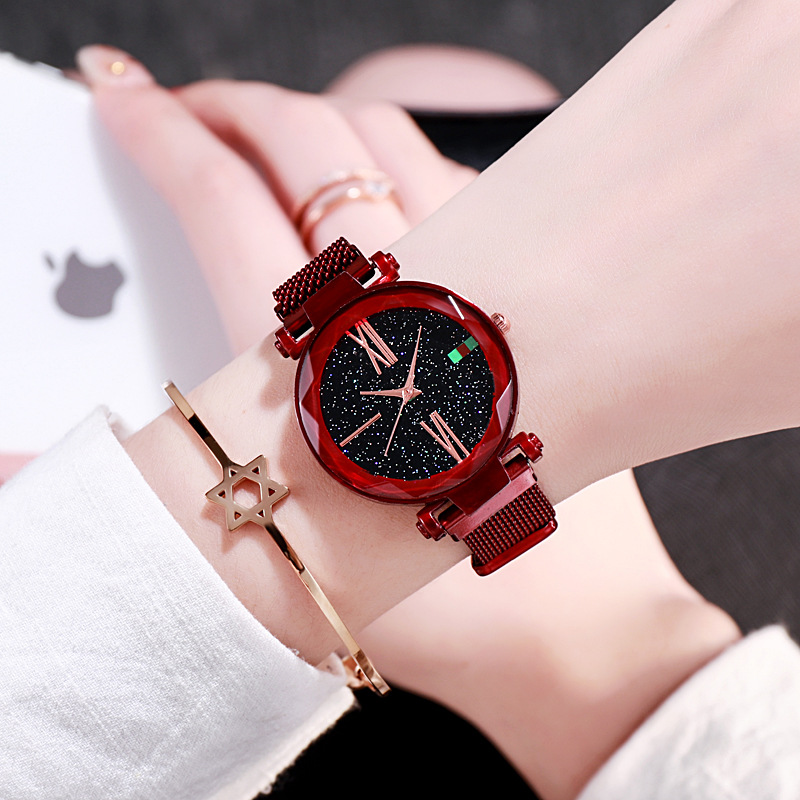 Celebridad de Internet TikTok mismo estilo reloj de mujer perezoso imán Correa imán reloj moda cielo estrellado reloj para mujer