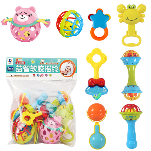 Baby Teething Rings and Rattles Set, for 0-1 Year Olds, Soft Gel Grab Ball Bag, Shakeable Rattles