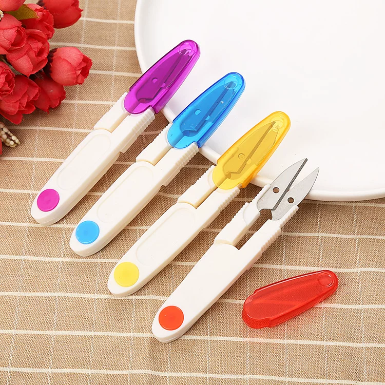 Cross-Stitch Small Sewing Scissors, Transparent Cover, U-Shaped Spring, Compact 8.7 cm