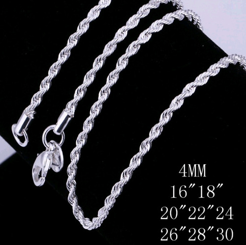 Cross-border best-selling Western and European fashion jewelry twisted rope necklace, silver-plated 4MM flash rope necklace, fashionable accessories wholesale