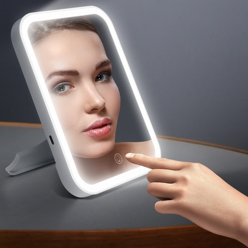 LED mirror with light for dormitory, desktop vanity mirror, foldable, portable mirror for women