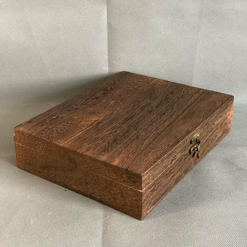 实木复古带锁收纳盒 木质抽拉式礼物包装盒 创意复古色收纳茶叶盒