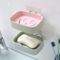 No punching smiley double-layer soap dish Seamless wall-mounted drain soap dish Bathroom soap storage rack