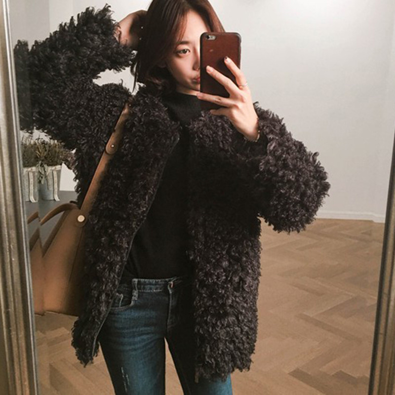 2026 Autumn and Winter New Style Loose-Fitting Imitation Teddy Curly Fur Coat for Women, Lamb Wool Mid-Length Looped Coat