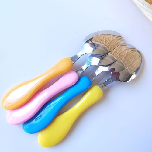 Cartoon children's rice spoon baby spoon soup spoon household eating stainless steel spoon cartoon colorful handle spoon small spoon tableware