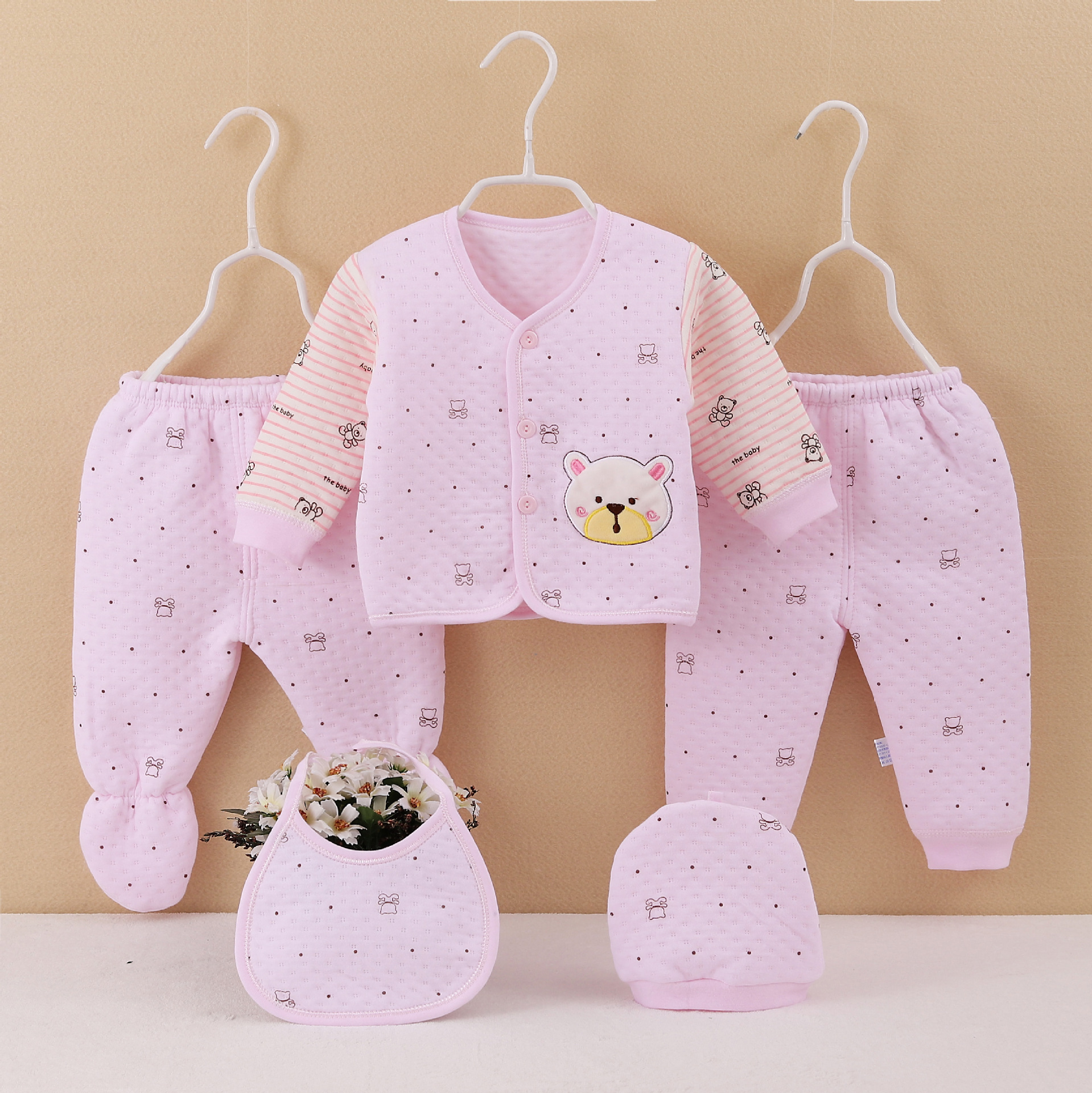 Conjunto de ropa interior de algodón para bebé, conjunto de cinco piezas para recién nacido, 0-3 meses, primavera, otoño e invierno, grueso y cálido.