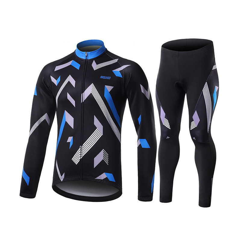 Ai Suo Winter Printed Fleece Warm Quick-drying Riding Long-sleeved Suit for Men
