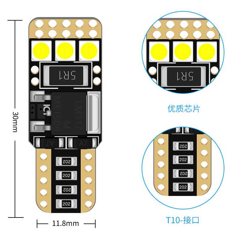 Suministro transfronterizo T10 ancho de luz 6SMD 3030 luz de la matrícula del coche LED pequeña luz w5w Luz de decodificación