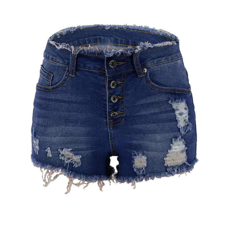 2023 primavera nuevo en stock al por mayor americano Amazon primavera y verano nuevo botón borla borde ropa de mujer Pantalones cortos de mezclilla