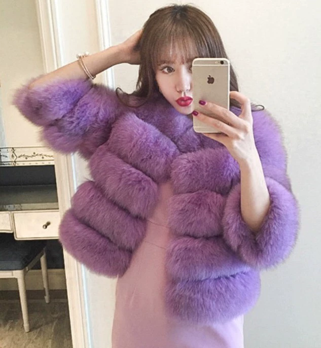 Женская короткая шуба из искусственного лисьего меха, искусственный mink, длинный рукав, мультицвет, размеры S–5XL