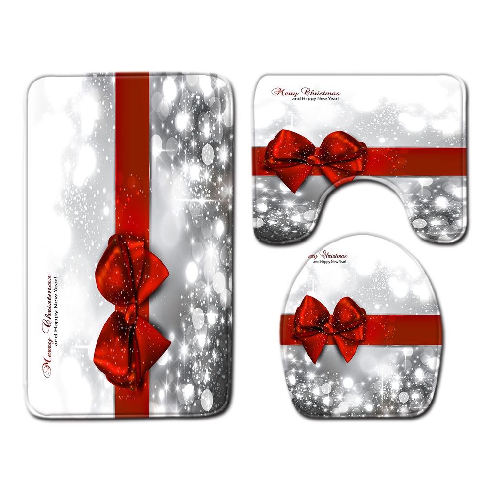 Navidad muñeco de nieve alfombra de baño alfombra de puerta inodoro de tres piezas antideslizante alfombra de piso transfronterizo en stock deseo amazon 1