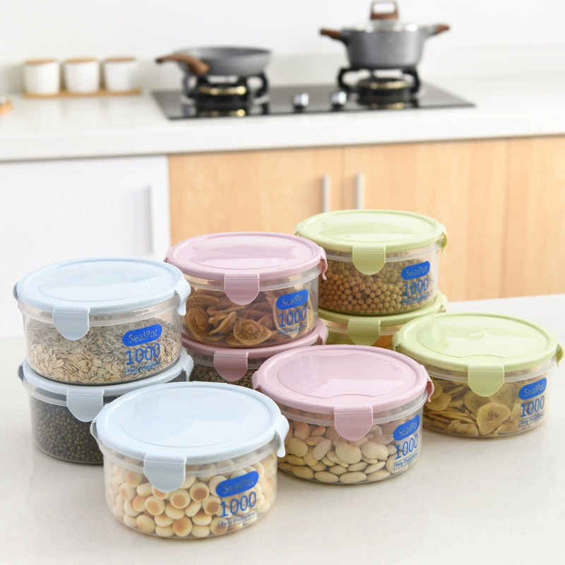 Герметичный контейнер 1 л, круглый пластиковый контейнер для хранения круп на кухне, контейнер для сохранения свежести с защелкой