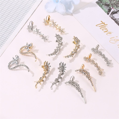 European and American earrings, elegant diamond butterfly flower single crystal ear clip, fashionable catwalk nightclub earrings and ear hooks