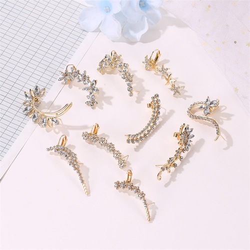European and American earrings, elegant diamond butterfly flower single crystal ear clip, fashionable catwalk nightclub earrings and ear hooks