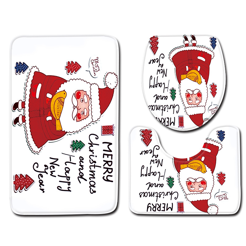 Navidad muñeco de nieve alfombra de baño alfombra de puerta inodoro de tres piezas antideslizante alfombra de piso transfronterizo en stock deseo amazon 1
