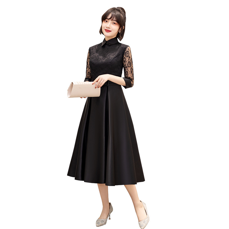 Vestido de cóctel negro para mujer, nuevo estilo 2026, elegante, de longitud media, ajustado, para cumpleaños, noche, adecuado para uso diario
