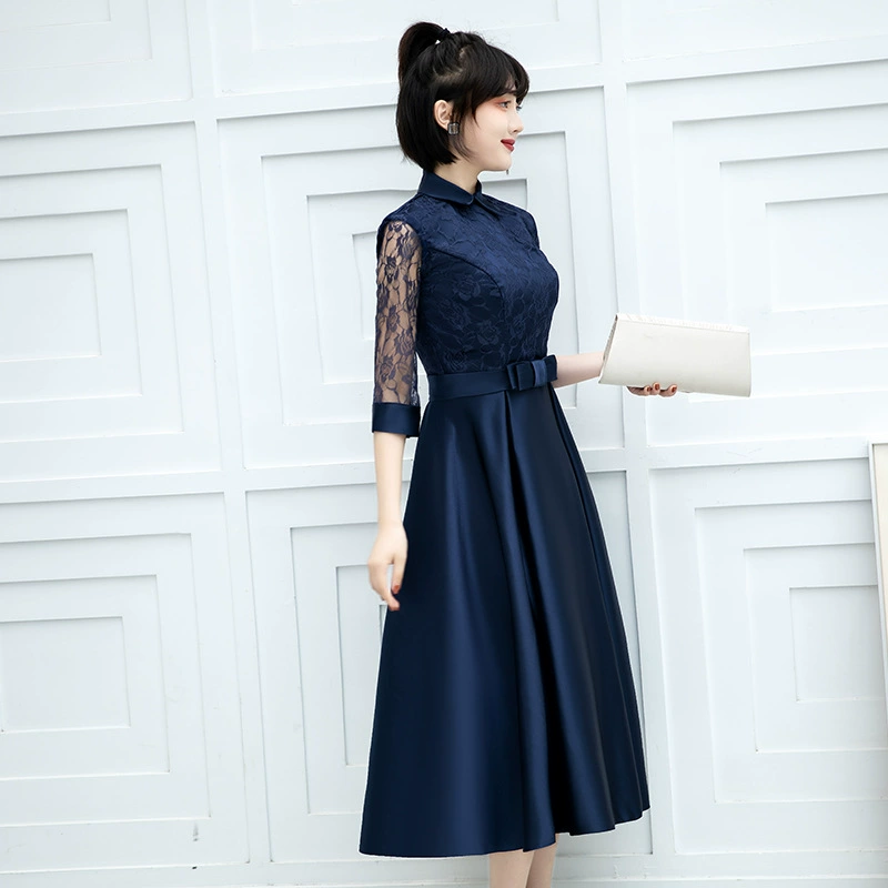 Long fitted black elegant evening dress, mid-length, Birthday gift