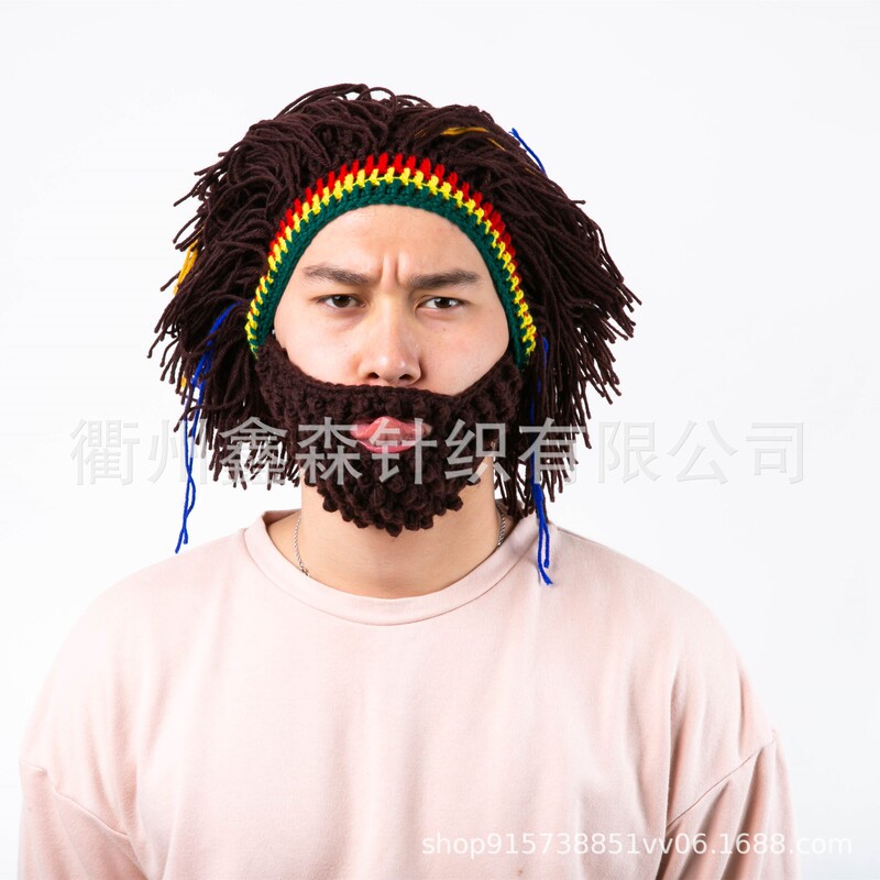 Amazon Halloween Creative Reggae Savage Wool Wig Hat Funny Rasta Hat Knitted Shape Photo