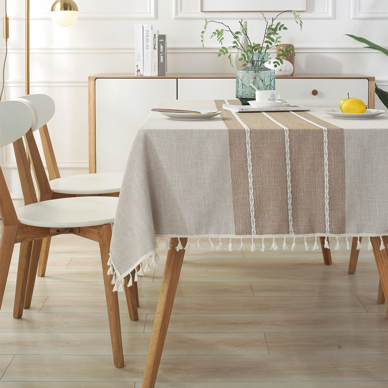 INS Cross-border Jacquard Embroidered Cotton-linen Tassel Tablecloth, Rectangular Coffee And Dining Table Cover_voghion.com