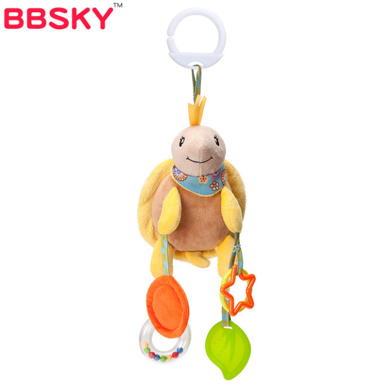 Bebé animal de dibujos animados música mordedor colgante BB llamada jingle torno colgante Hahaha espejo bebé juguete de peluche