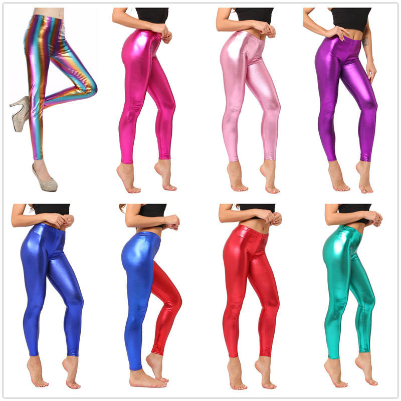 Cross-Border New Hot Stamping Imitation Leather Multi-Size Leggings Candy-Colored Nightclub Slimming Look Leather Pants Not Easy to Fade Nine-Point Pants