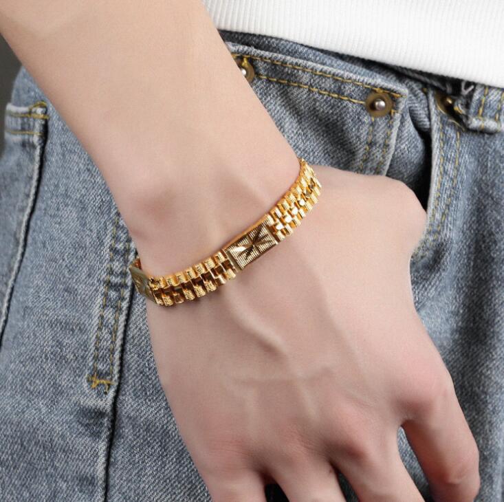 Cross-border Hot Selling European and American Fashion Classic 18K Gold Plated Bracelet Gold Bracelet Adjustable Length Men's Bracelet Gold