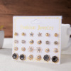 Fashionable earrings, zirconium from pearl, Aliexpress, city style, internet celebrity, 12 pair, flowered, wholesale