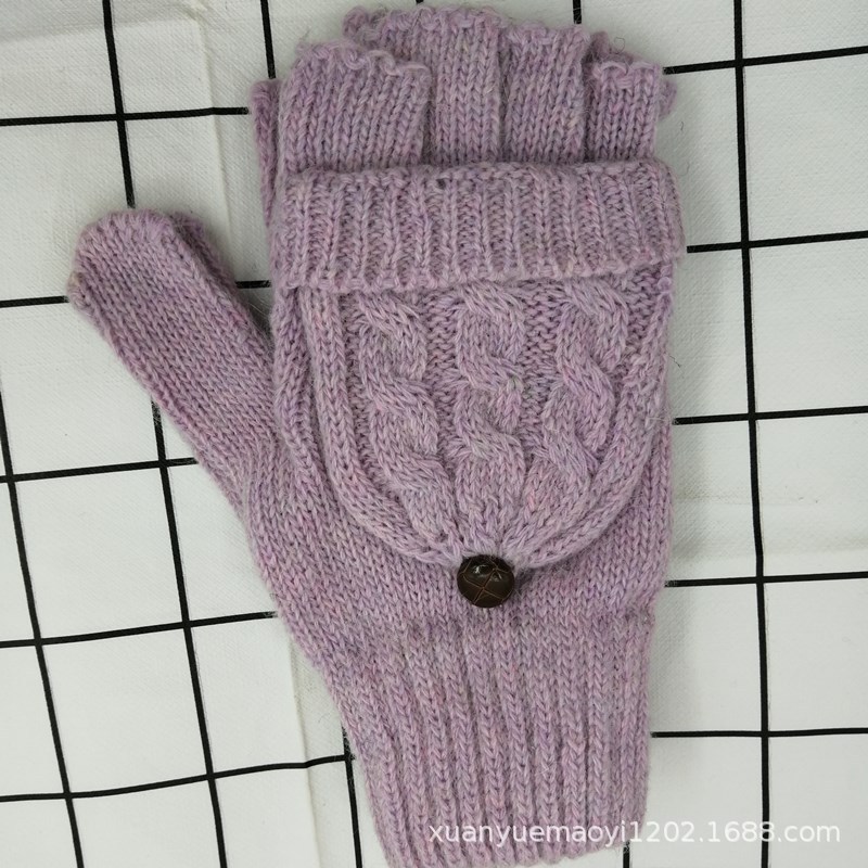 Otoño e invierno guantes de lana hombres y mujeres copo de nieve Flip de doble uso cálido medio dedo guantes ciervo guantes de dedo de punto