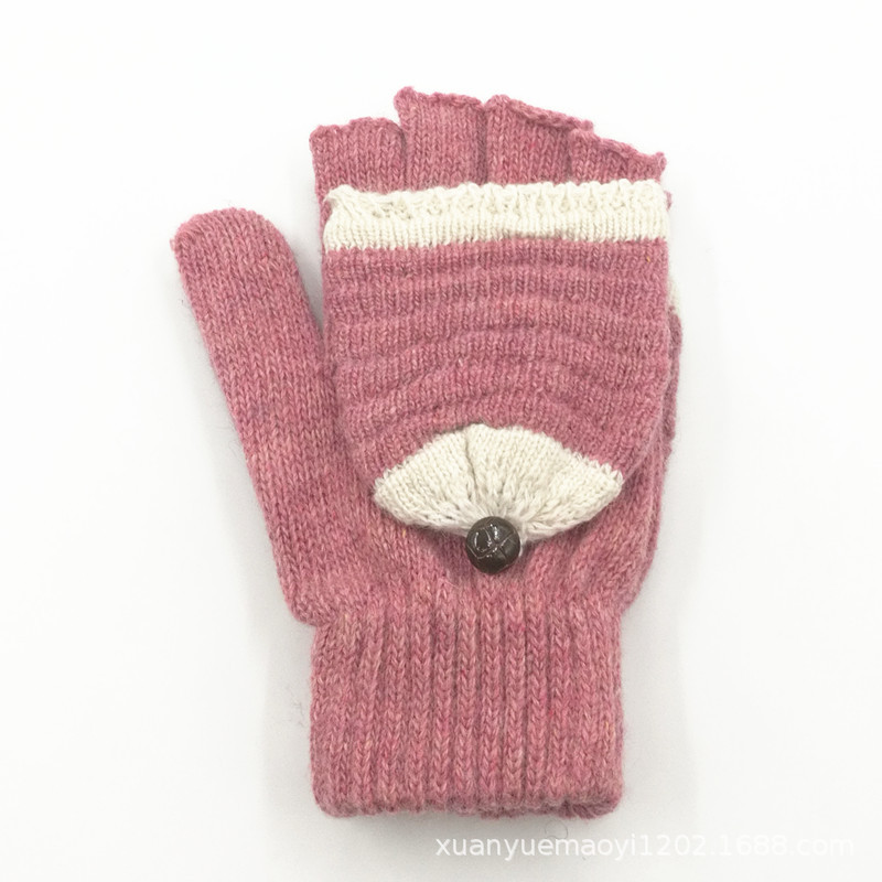 Otoño e invierno guantes de lana hombres y mujeres copo de nieve Flip de doble uso cálido medio dedo guantes ciervo guantes de dedo de punto