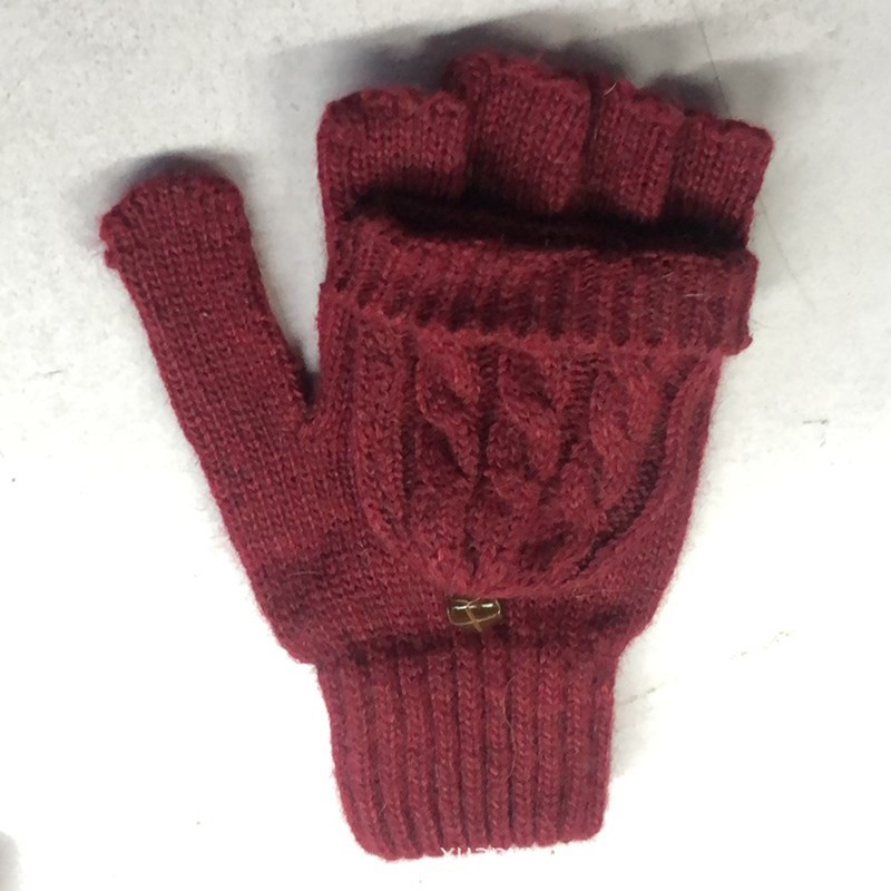 Otoño e invierno guantes de lana hombres y mujeres copo de nieve Flip de doble uso cálido medio dedo guantes ciervo guantes de dedo de punto