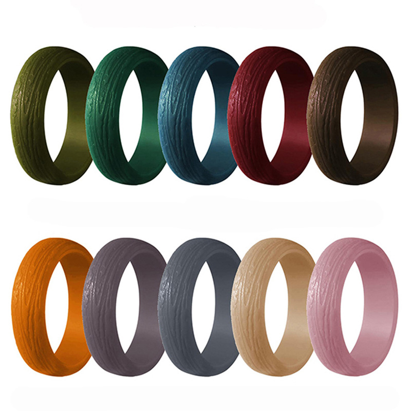 New Bark Pattern Silicone Ring Women's 10 Color Group Natural Simple Personality Ring Sports Jewelry Birthday Ceremony