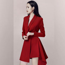 职业装西装裙2026秋秋OL通勤正装红色女装燕尾服西服连衣裙9051