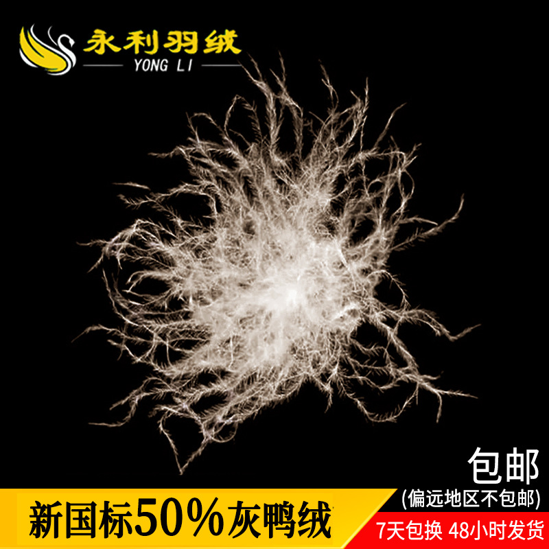 厂家直销广检新国标50灰鸭绒羽绒大朵高蓬松制衣制被精品50灰鸭绒