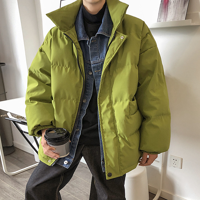 INS moda estilo Hong Kong engrosado algodón acolchado abrigo Denim collar falso dos piezas más tamaño casual algodón acolchado abrigo estilo coreano abrigo de los hombres abrigo