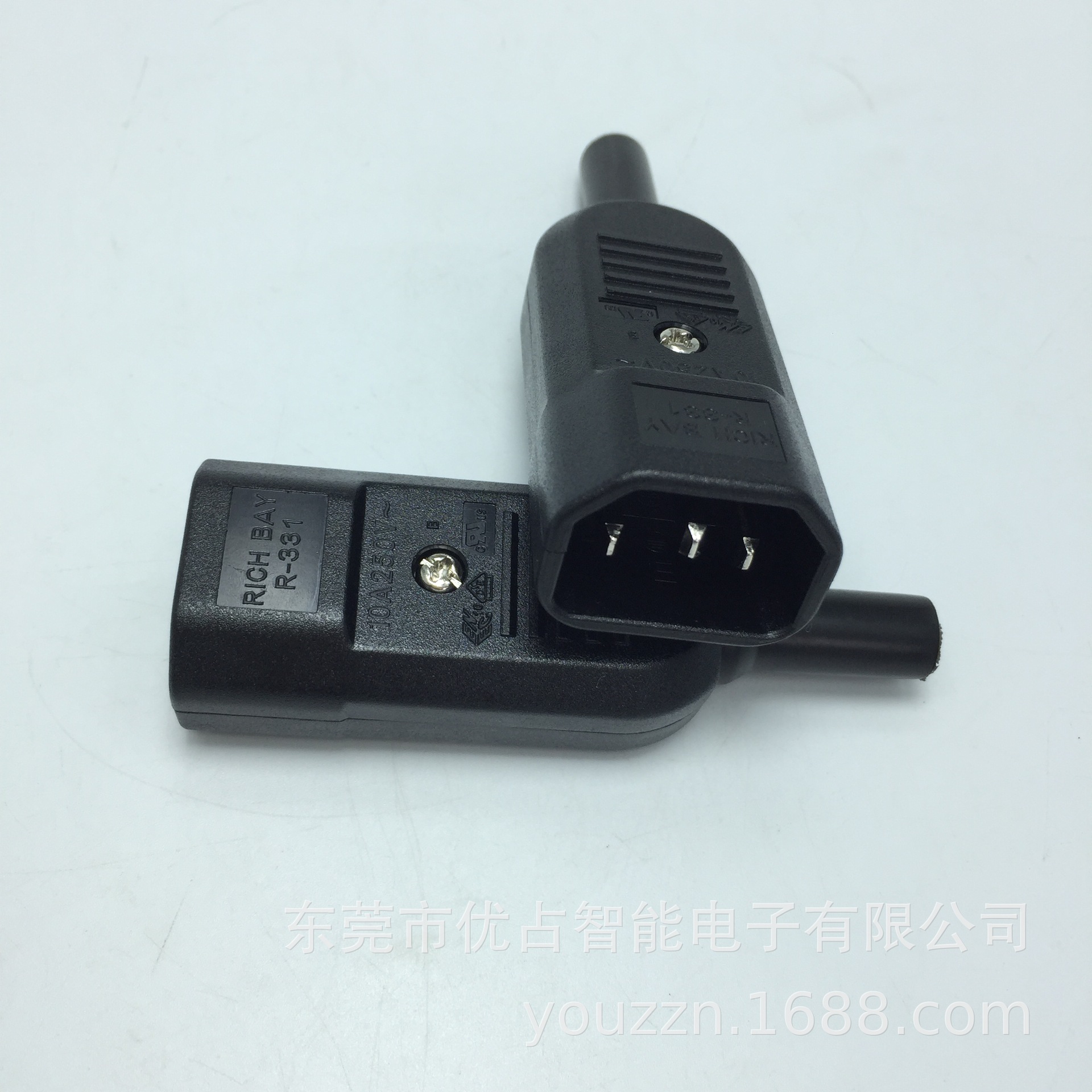优占供应UL/VDE/ENEC认证的C14装配式插头 RICH BAY 品字尾公插头