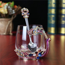 创意轻奢欧式珐琅彩水杯花茶杯水晶玻璃杯子耐热商务礼品一件代发