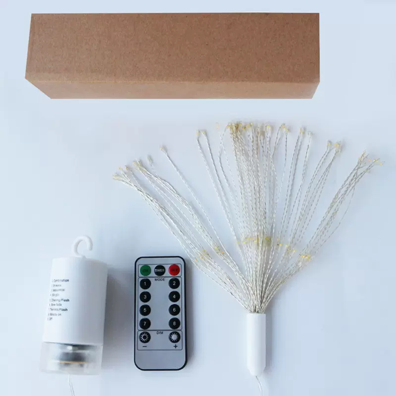 led烟花灯圣诞节露营天幕装饰灯满天星遥控4AA电池蒲公英铜线灯