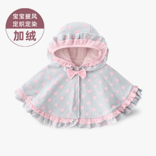Winter Girls' Children's Cloak Baby Thickened fleece-lined Bow Shawl Dot Princess Cape Short Top