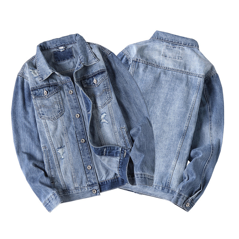 Men's Clothing Spring Men's Jacket Washable Versatile Holes Simple Fit Denim Jacket Men_voghion.com