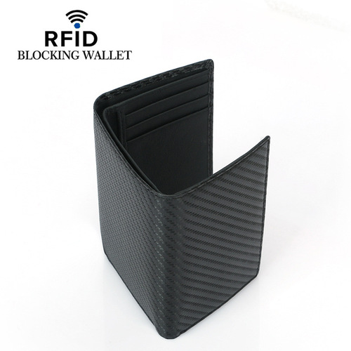 Amazon cross-border e-commerce carbon fiber large capacity RFID men's wallet 30% off multi-card slot cowhide wallet for men